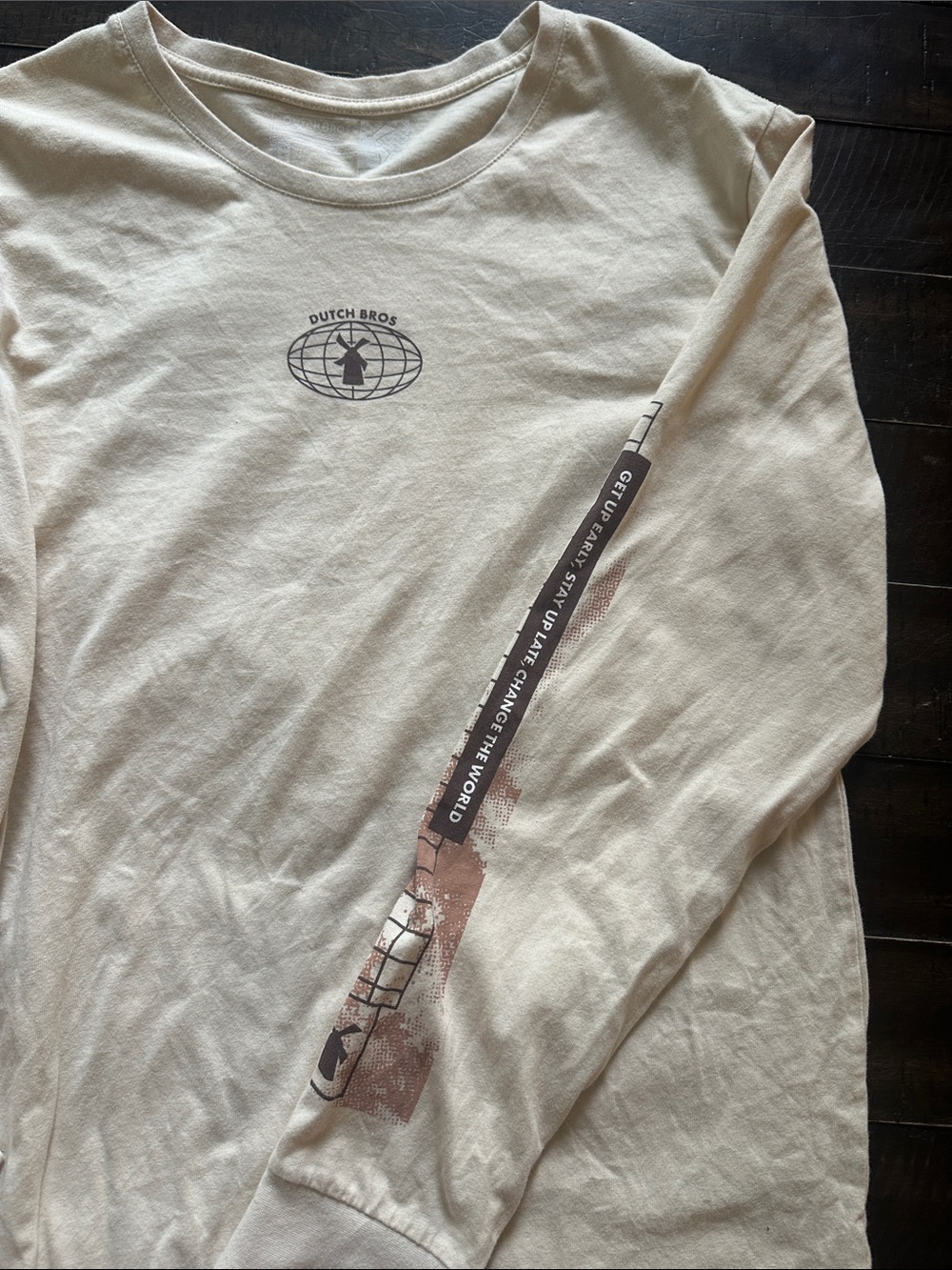 Dutch Bros Cream Long Sleeve Tee with Sleeve Graphic